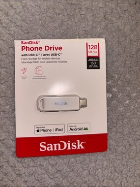 SanDisk 128GB White USB-C Phone Drive for iPhone, iPad & Android